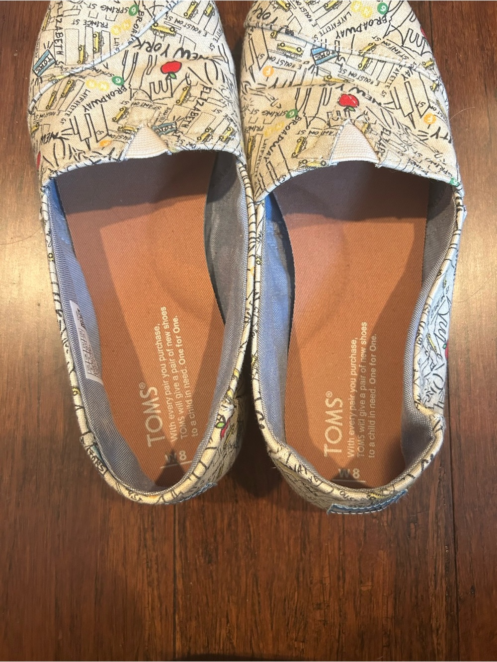 TOMS Canvas Slip-Ons with New York Map Print in Cream, Red, Yellow, Blue - Picture 3 of 10